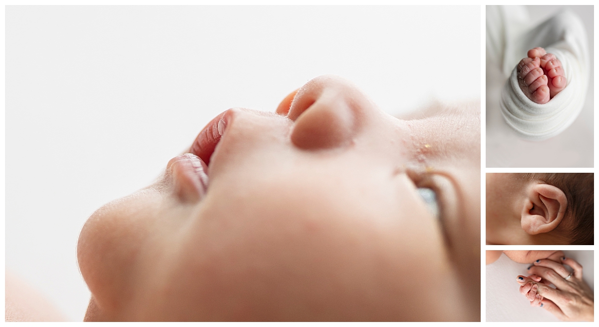 Detail shots of a newborn during his newborn photography session.