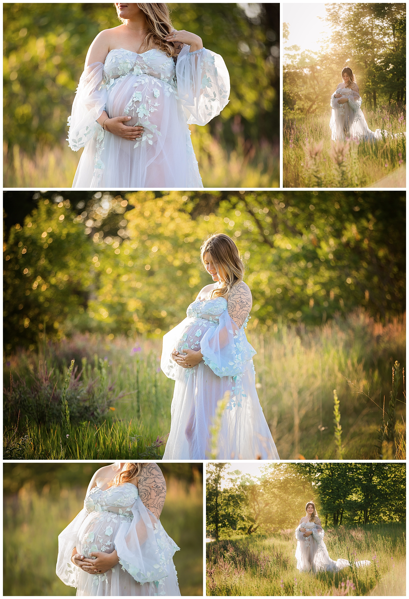 Beautiful pregnant woman wearing a blue gown provided by Jennifer Brandes Photography.