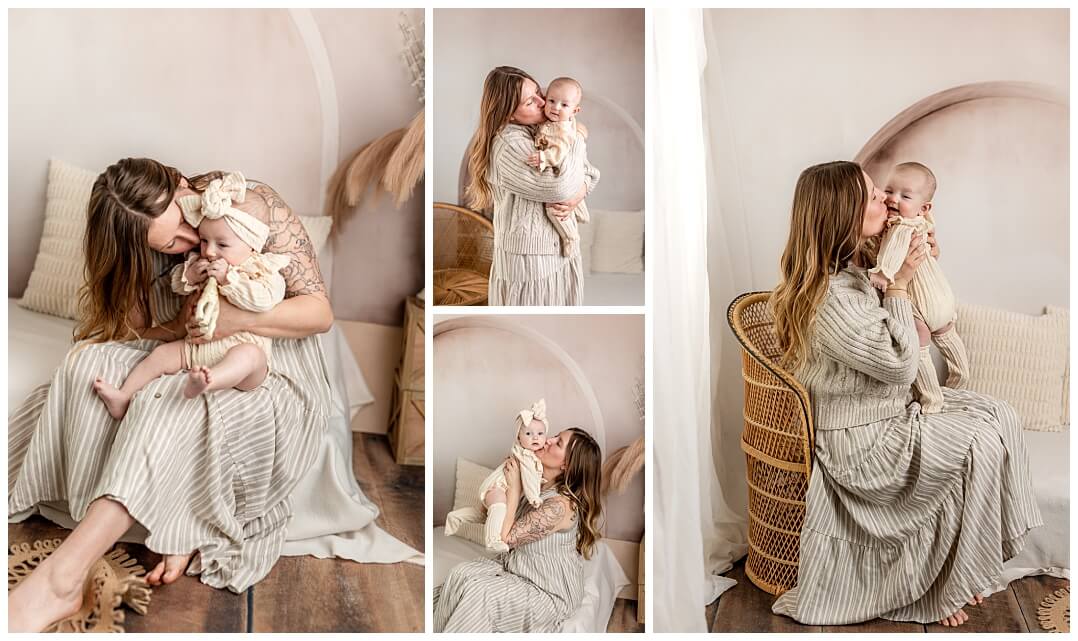 Collage of mother and six month old baby girl during their mommy and me session in Southern Minnesota.