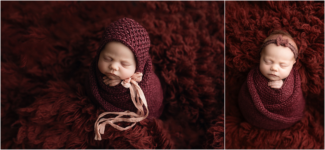 Two images of a baby girl from her newborn photography session.