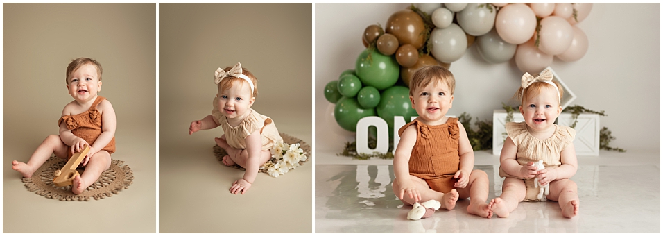 Milestone session collage featuring twins.