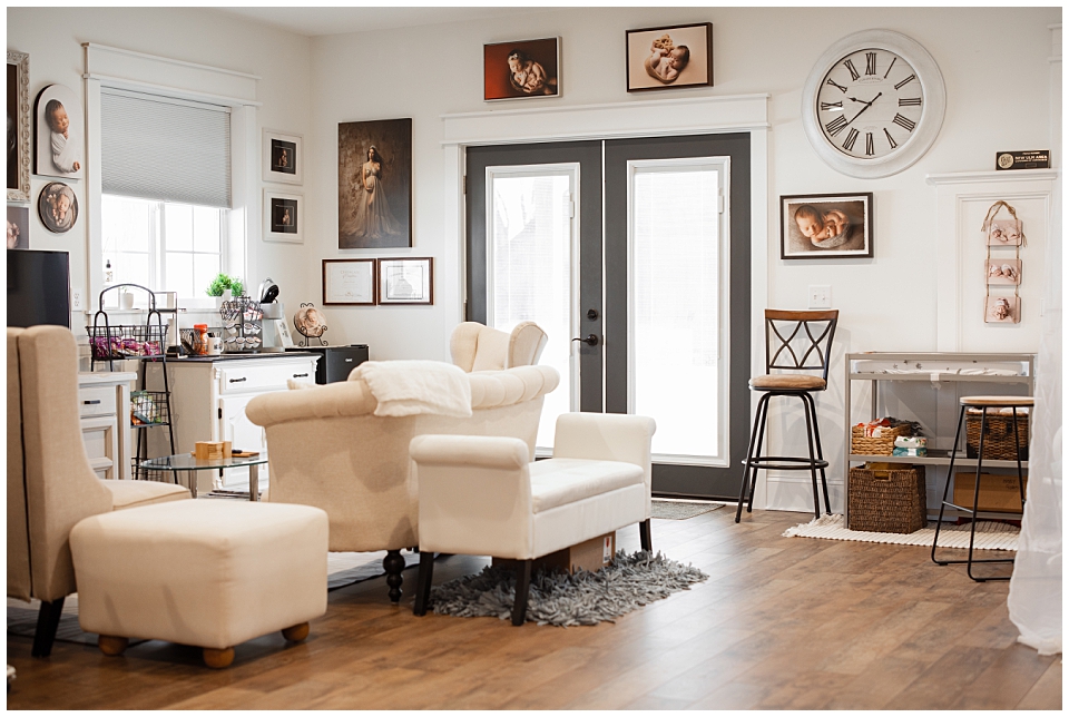 Interior of a luxury newborn photography studio in Southern Minnesota